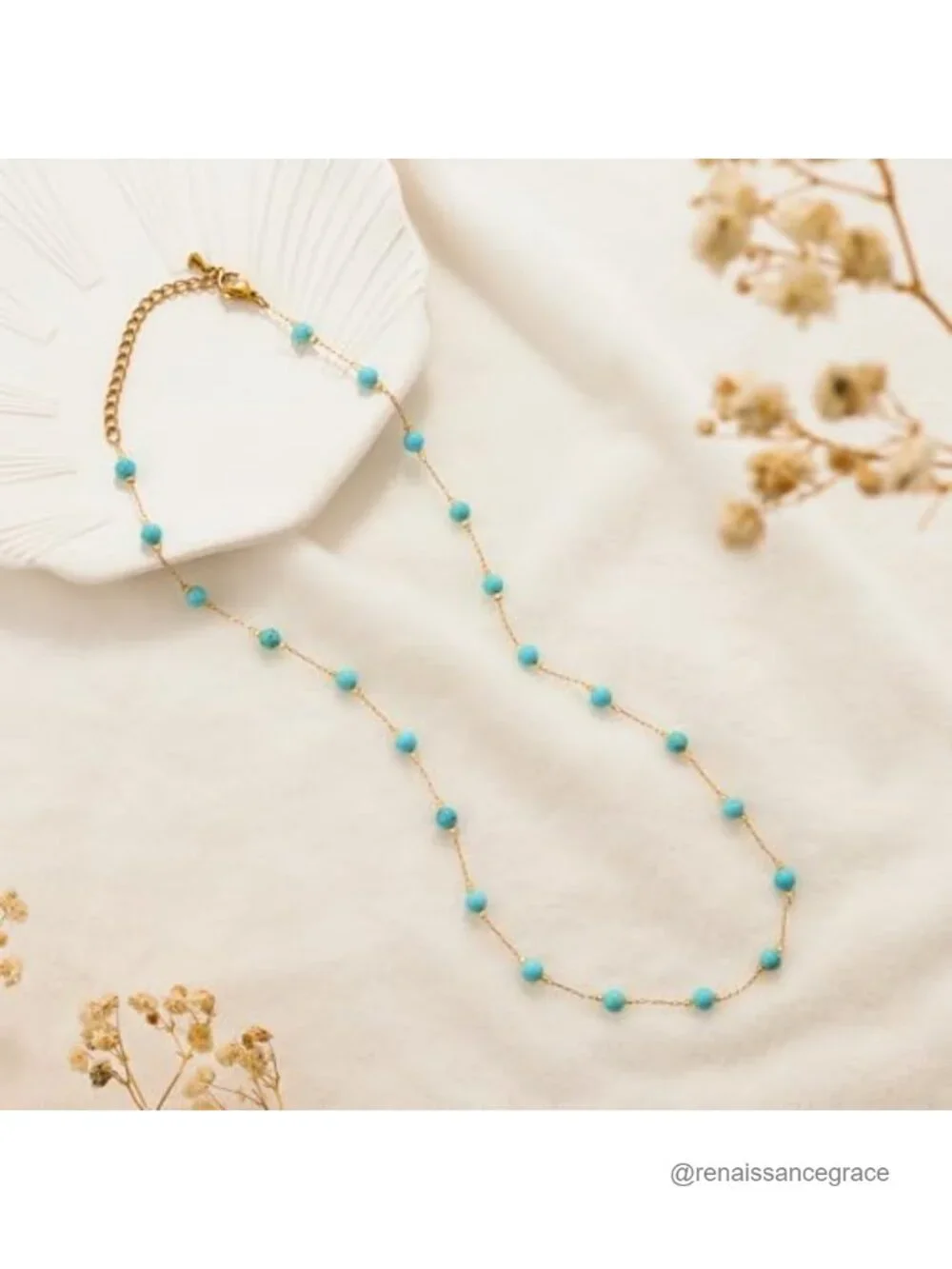Bohemian Turquoise Necklace 18K Gold Plated Stainless Steel Women Pendant